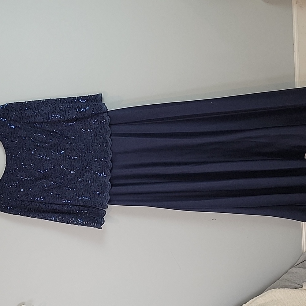 Alex Evenings Mother of the Bride Elegant Navy Blue Sequin Gown Maxi 10P